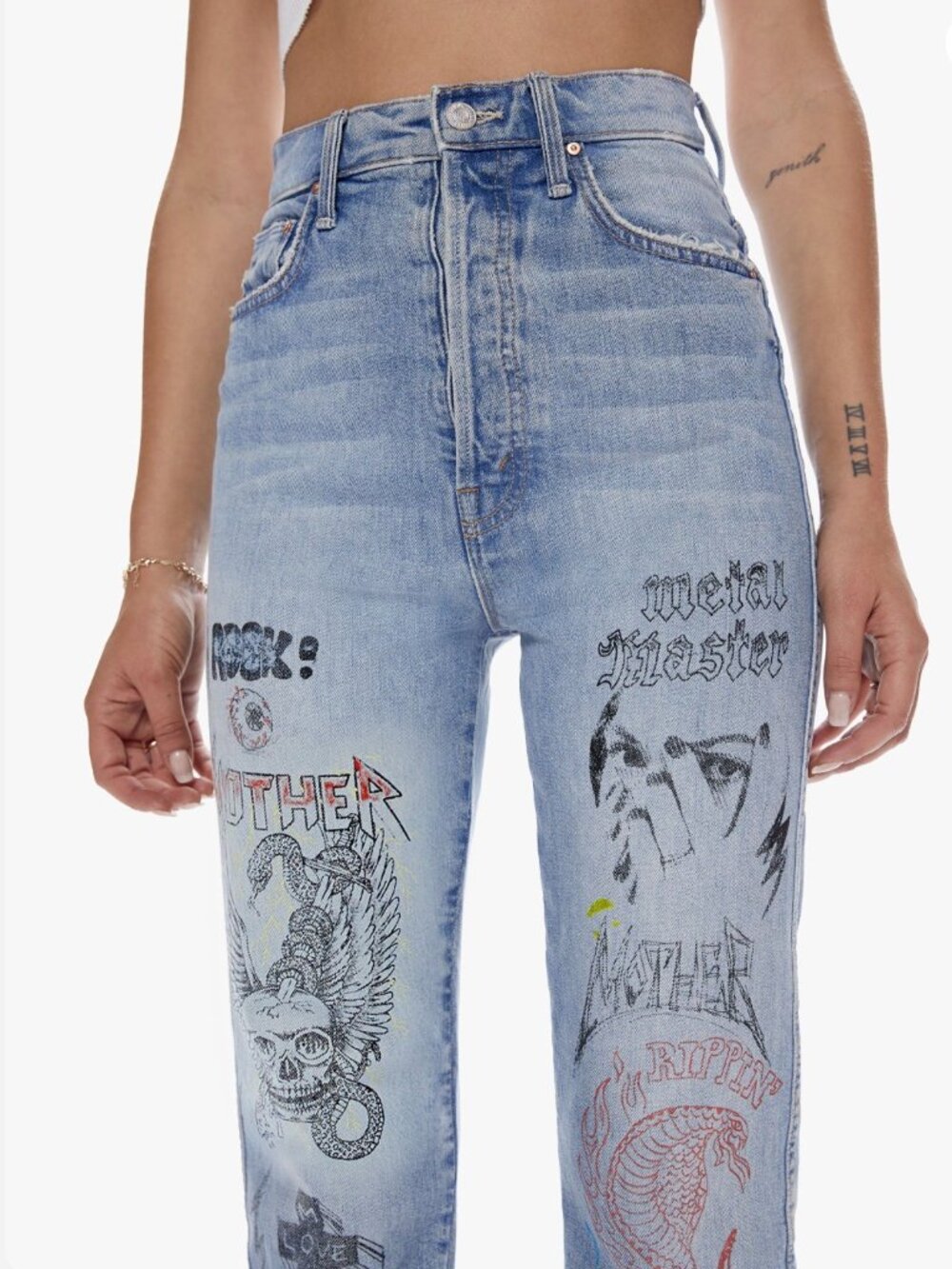 MOTHER Tippy Top Frisky Ankle Metal Master Jeans 27 Rare Graphic Punk Streetwear